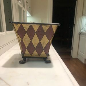 Red and gold hand painted tin cachepot